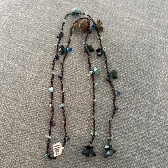 Boho Chic Turquoise Daisy Floral Mix Stone Genuine Leather Lariat Wrap Necklace - Picture 3 of 7